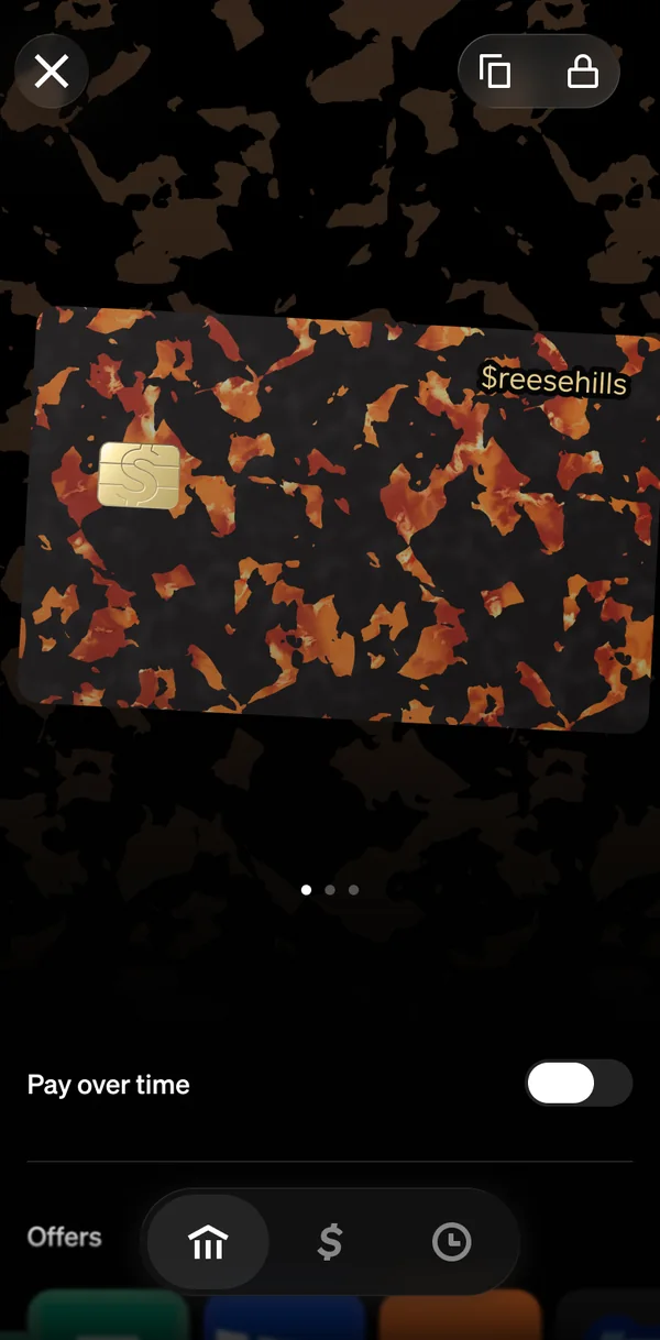 The Card tab with the tortoise card, its background in the same material
