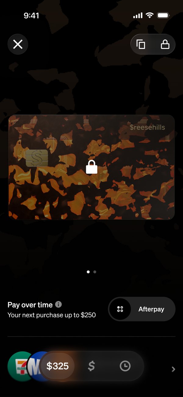 The card with a padlock on its face and the lock button filled in